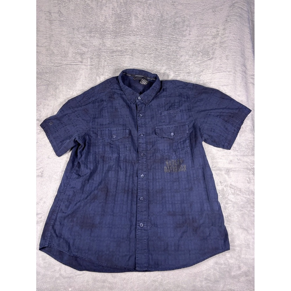 Harley-Davidson short sleeve button-up Shirt Motorcycle 2XL Blue